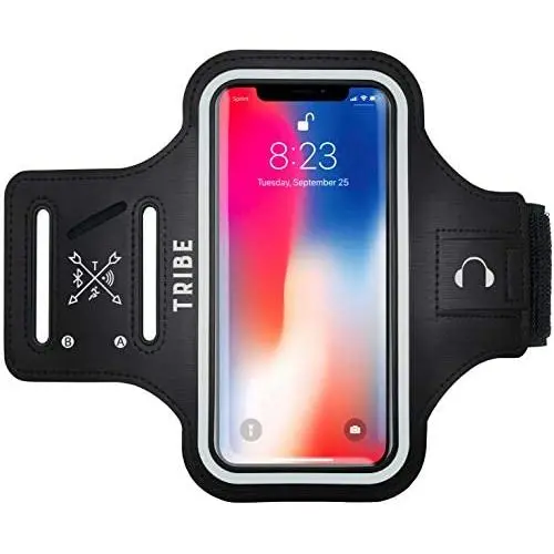 TRIBE Water Resistant Cell Phone Armband Case for iPhone 11, 11 Pro, 11 Pro Max, X, Xs, Xs Max, Xr, 8, 7, 6, Plus Sizes, Galaxy S10, S9, S8, S7, Plus Sizes and More! Adjustable Elastic Band & Key Slot
