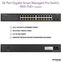 NETGEAR 26-Port PoE Gigabit Ethernet Smart Switch (GS324TP) - Managed with 24 x PoE+ @ 190W, 2 x 1G SFP, Desktop/Rackmount, S350 series