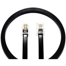 (2 Pack) 8 Inch Telephone Cord, Professional Grade Made in USA, 6P4C Male RJ11 Plugs with 50 Micron Gold Contacts, Pure Copper Wire Phone Line Cable (8 Inches, Black)
