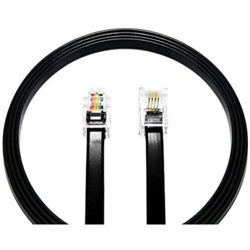 (2 Pack) 8 Inch Telephone Cord, Professional Grade Made in USA, 6P4C Male RJ11 Plugs with 50 Micron Gold Contacts, Pure Copper Wire Phone Line Cable (8 Inches, Black)