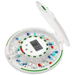 Automatic Pill Dispenser – 28-Day Electronic Medication Planner/Organizer – Dispense Up 6 Times/Day – Easy Read Display - Includes Flashing Light, Sound, Alarm and Safety Lock, 9 Template Rings