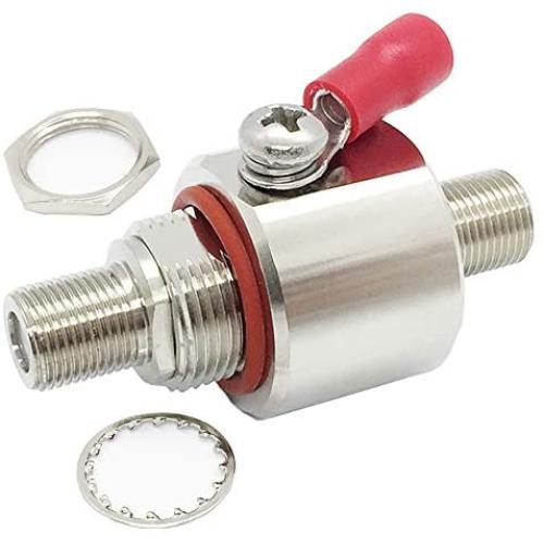 F Type Lightning Arrestor Female to Female Bulkhead with O-Ring 3GHz 75 ohm with 90V Gas Tube Discharge TV Surge Protector Surge Arrester