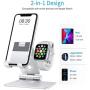 Foldable Apple Watch Stand - OMOTON Portable Aluminum 2 in 1 Charging Stand Holder Dock for Nightstand, Designed for Apple Watch, Compatible with All iPhone and Android Phones, Silver