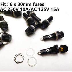 Hyamass 20Pcs AC 250V 10A/AC 125V 15A Black Electrical Panel Mounted Screw Cap Fuse Holder（6x30mm）