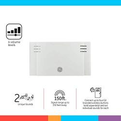 GE Wireless Doorbell Kit, 2 Melodies, 1 Push Buttons, 4 Volume Levels, 150 Ft. Range, Mountable, White, 19247, Battery-Operated Receiver