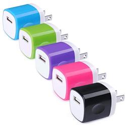 Wall Charger Block, Hootek USB Plug 5Pack 1A/5V Wall Charger Plug Charging Cube Brick Charger Box Compatible iPhone 11 XS Max X 8 7 6S Plus, iPad, Samsung Galaxy, LG, HTC, Moto, Android Phone Charger