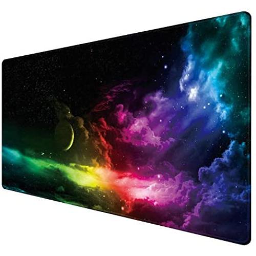 Benvo Extended Mouse Pad Large Gaming Mouse Pad- 35.4x15.7x0.12 inch Computer Keyboard Mouse Mat Non-Slip Mousepad Rubber Base and Stitched Edges for Game Players, Office, Study, Aurora Light Pattern