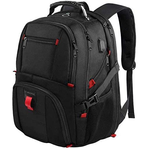 YOREPEK Backpack for Men,Extra Large 50L Travel Backpack with USB Charging Port,TSA Friendly Business College Bookbags Fit 17 Inch Laptops,Black