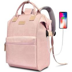 BRINCH Laptop Backpack 15.6 Inch Wide Open Computer Backpack Laptop Bag College Rucksack Water Resistant Business Travel Backpack Multipurpose Casual Daypack with USB Charging Port for Women,Pink