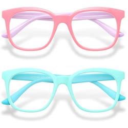 Gaoye 2-Pack Kids Blue Light Glasses Girls & Boys Age 3-15, Computer Gaming Fake Eyeglasses Anti Eyestrain