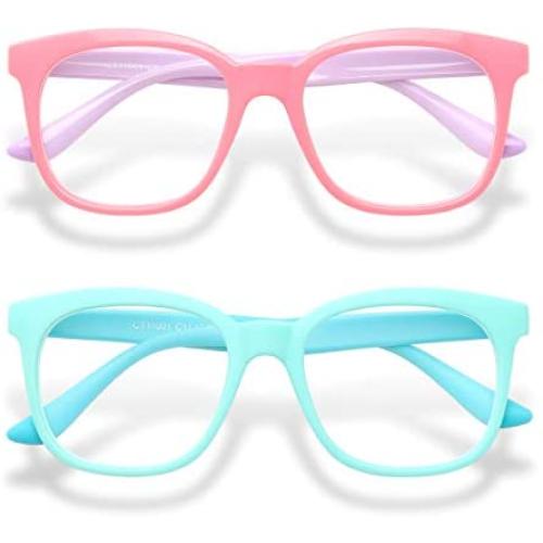 Gaoye 2-Pack Kids Blue Light Glasses Girls & Boys Age 3-15, Computer Gaming Fake Eyeglasses Anti Eyestrain