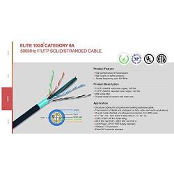 CAT6A Shielded Riser (CMR), 1000ft, F/UTP 23AWG, Solid Bare Copper, 650MHz, 10Gb, UL Certified, UL-LP Certification, Bulk Ethernet Cable Reel in Black
