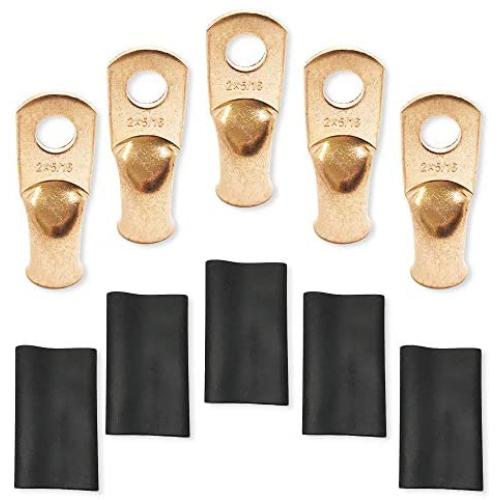 Ring Terminal Connectors Battery Wire Lugs Pure Copper Heavy Duty Cable Ends with Heat Shrink Tube 2AWG 4AWG 6AWG 8AWG (2AWG 5/16'' Ring)