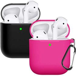 Compatible with AirPods Case Cover Silicone Protective Skin for Airpods Case 2&1 (2 Pack) Black/Rose Pink