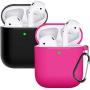 Compatible with AirPods Case Cover Silicone Protective Skin for Airpods Case 2&1 (2 Pack) Black/Rose Pink