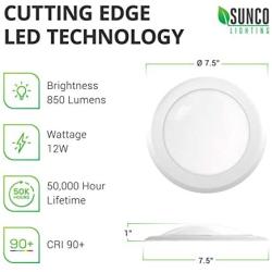 Sunco Lighting 24 Pack 5 Inch / 6 Inch Flush Mount Disk LED Downlight, 12W=75W, 4000K Cool White, 850 LM, Dimmable, Hardwire 4/6'' Junction Box, Recessed Retrofit Ceiling Fixture