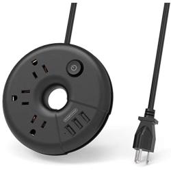 Power Strip with USB, NTONPOWER Travel Charging Station, 3 Outlets 3 USB Desk Organizer,5 ft Short Travel Extension Cord,Compact for Cruise Home and Dorm Room-Black