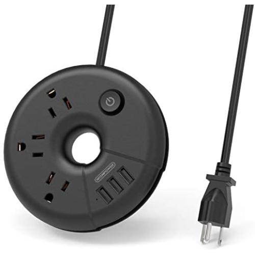 Power Strip with USB, NTONPOWER Travel Charging Station, 3 Outlets 3 USB Desk Organizer,5 ft Short Travel Extension Cord,Compact for Cruise Home and Dorm Room-Black
