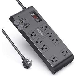 BESTEK 8-Outlet 6 Feet Extension Cord Power Strip with USB 15A 1875W Surge Protector with 5V 4.2A 4 USB Port Desktop Charging Station,600Joule,Grey