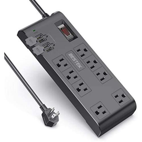 BESTEK 8-Outlet 6 Feet Extension Cord Power Strip with USB 15A 1875W Surge Protector with 5V 4.2A 4 USB Port Desktop Charging Station,600Joule,Grey