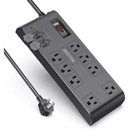 BESTEK 8-Outlet 6 Feet Extension Cord Power Strip with USB 15A 1875W Surge Protector with 5V 4.2A 4 USB Port Desktop Charging Station,600Joule,Grey