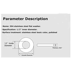 1/2'' Flat Finish Washer, 304 Stainless (50 pcs) Choose Size, by ROSTEO