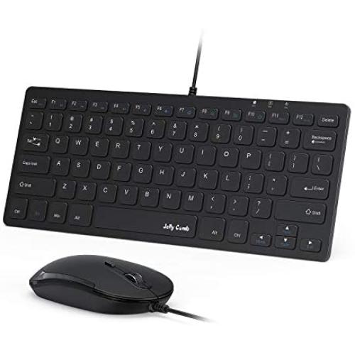 USB Keyboard and Mouse,Jelly Comb Ultra Thin Small Compact Wired Keyboard and Mouse High Definition Optical for Computers, Laptop, PC, Desktop, Laptop,Windows（Black）