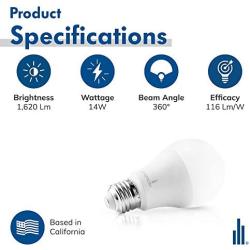 Hyperikon Dimmable A19 LED Light Bulb 14W=75W, E26 Base, CRI84+, UL, Daylight White, 18 Pack