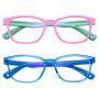 AHXLL Kids Blue Light Blocking Glasses 2 Pack, Anti Eyestrain & UV Protection, Computer Gaming TV Phone Glasses for Boys Girls Age 3-9 (Pink Green+ Transparent Blue)