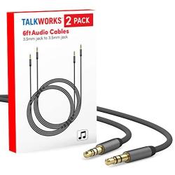 TalkWorks Aux Cable 3.5mm Audio Cord for Car (2 Pack) 6ft Long Heavy Duty Male to Male Jack Auxiliary Cord Extension Adapter for Apple iPhone, Android for Samsung Galaxy, Headphones, Stereo - Slate