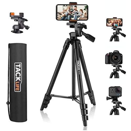 Lightweight Tripod 55-Inch, Aluminum Travel/Camera/Phone Tripod with Carry Bag, Maximum Load Capacity 6.6 LB, 1/4'' Mounting Screw for Phone, Camera, Traveling, Laser Measure, Laser Level