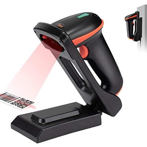 Tera 2D Barcode Scanner with Adjustable Folding Stand and Charging Cradle, Wall Mountable 2.4G Wireless & USB 2.0 Wired QR Bar Code Reader with Vibration Alert