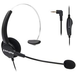 VoiceJoy 2.5mm Phone Headset w/Noise Canceling Boom Mic in-line Volume Mute-Switch for Panasonic Cordless Phones and Grandstream Polycom Cisco Linksys SPA Panasonic Gigaset AT&T