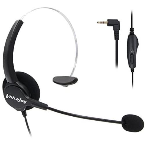 VoiceJoy 2.5mm Phone Headset w/Noise Canceling Boom Mic in-line Volume Mute-Switch for Panasonic Cordless Phones and Grandstream Polycom Cisco Linksys SPA Panasonic Gigaset AT&T