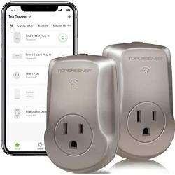 TOPGREENER Smart Wi-Fi Powerful Plug with Energy Monitoring, Smart Outlet, 15A, 1800W, No Hub Required, Compatible with Alexa and Google Assistant, Nickel, 2-Pack