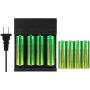 Skywolfeye 8 Pack 3.7v 5000mAh Rechargeable Battery Li-ion Button Top Battery and 4 Slot Battery Charger with 1Pcs 4000 Lumen 18650 Flashlight Zoomable, 5 Light Modes Waterproof for Camping Hiking