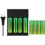 Skywolfeye 8 Pack 3.7v 5000mAh Rechargeable Battery Li-ion Button Top Battery and 4 Slot Battery Charger with 1Pcs 4000 Lumen 18650 Flashlight Zoomable, 5 Light Modes Waterproof for Camping Hiking