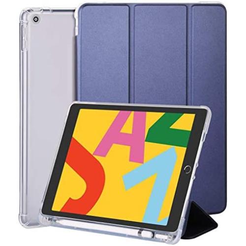 HFcoupe iPad 8th Generation Case 10.2 inch iPad 7th Generation Case with Pencil Holder, Trifold Stand Smart Cover with Slightly Soft TPU Back for iPad 8 Gen 2020 & 7 Gen 2019 - Navy Blue