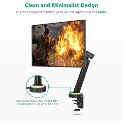 Single Gaming Monitor Mount Stand - Mechanical Spring Assisted Fully Adjustable Fit One Screen 17 to 32 inch, 17.6 lbs, RGB LED Backlit Base with USB, Mic, Audio Ports (GAMU001), Matte Black by WALI