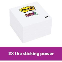 Post-it Super Sticky Notes, 3x3 in, 5 Pads, 2x the Sticking Power, White, Recyclable(654-5SSW)