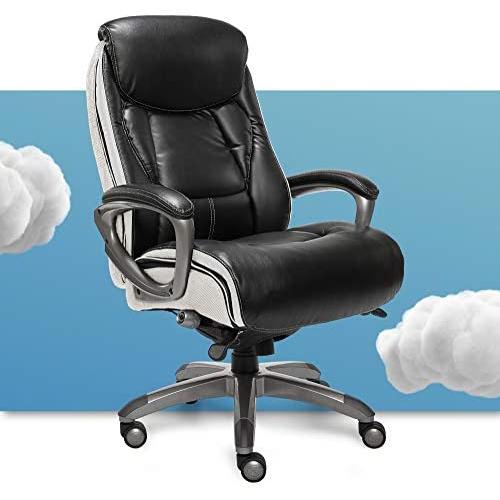 Serta 44942 Executive Office Chair with Smart Layers Technology | Leather and Mesh Ergonomic with Contoured Lumbar and ComfortCoils | Black & White