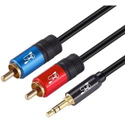 SHD 3.5mm Aux to 2RCA Y Splitter Stereo Audio Cable Male Type OFC Conductor High Flexible PVC Jacket Dual Shielding Gold Plated High End Metal Shell-Black 25Feet/7.6m