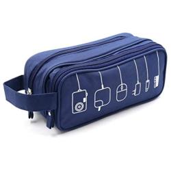 HONSKY Medium Water Repellent Travel Electronics Accessories Gadget Cable Cord Organizer, Hanging Cosmetic Makeup Toiletry Zipper Space Storage Bags Cases Pouch for Kid Women Men, Blue