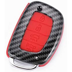 WFMJ Red Carbon Fiber + Silicone Button Smart Remote 4 Buttons Key Fob Cover Case Shell Fob for 2015 2016 2017 2018 Hyundai Elantra Sonata Tucson Santa Fe I40 IX35 I45
