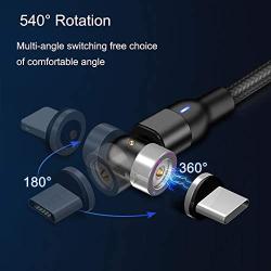 Magnetic Charging Cable(3-Pack, 1.6ft/3.3ft/6.6ft), Melonboy 360°&180° Rotation Magnetic Phone Charger Cable, 3 in 1 Nylon Braided Magnetic Cable Compatible with Micro USB, Type C and iProduct - Black