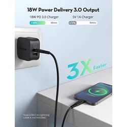 USB C Charger RAVPower 30W 2-Port Fast Charger with 18W Power Delivery 3.0 Wall Charger Foldable Power Adapter for iPhone 12/12 Mini/12 Pro/12 Pro Max, iPad Pro, AirPods Pro, Nintendo Switch and More