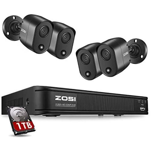 ZOSI 2K 5MP Home Security Camera System Outdoor Indoor, H.265+ CCTV DVR Recorder with Hard Drive 1TB and 4 x 2K(5MP) Surveillance Bullet Camera with PIR Motion Sensor (Heat and Motion), Remote Access