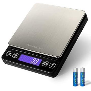 KitchenTour Digital Kitchen Scale - 3000g/0.1g High Accuracy Precision Multifunction Food Meat Scale with Back-Lit LCD Display(Batteries Included)