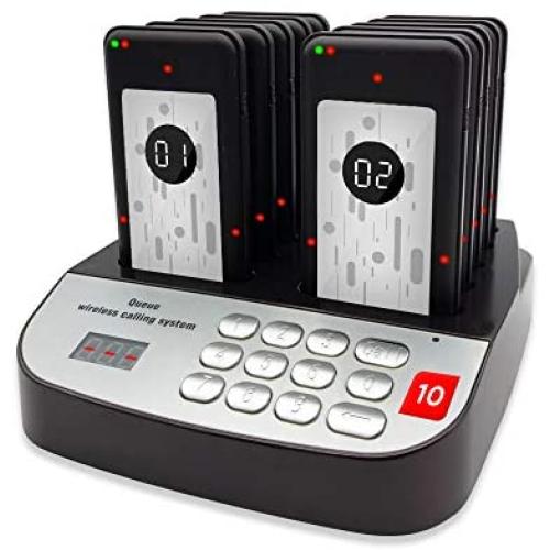 NOLAS Corum 10 Units Restaurant Calling Pager/Guest Waiting Pagers/Wireless Paging System with Charging Dock and Transmitter Coaster for Restaurant and Church Nursery (10)