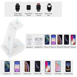 3 in 1 Wireless Charging Station, Qi-Certified Fast Wireless Charger Stand Dock for Airpods Pro/ 2, Apple Watch 6 SE 5 4 3 2, iPhone 12/11/ 11Pro/ X/XS/XR /8/8 Plus/Qi Phones